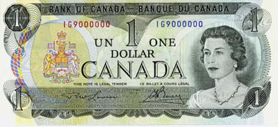 Канадский доллар, купюра номиналом 1 доллар